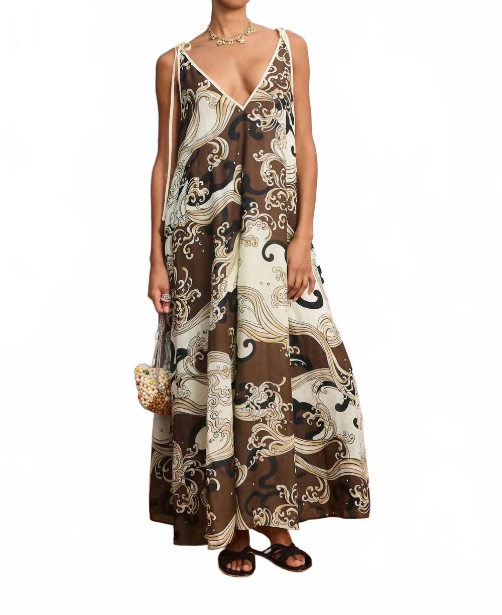 NEW ALEMAIS otis midi dress in chocolate brown/cream
